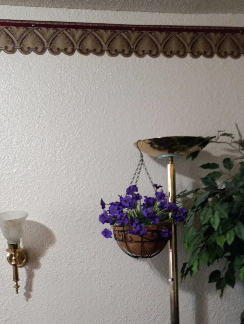 Classic Hanging Planter with Purple Flowers - Unbranded